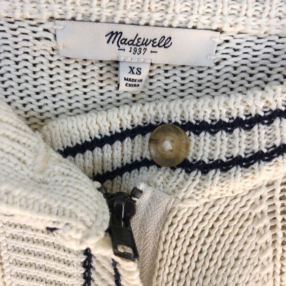 White Varsity Zip-Up Sweater with Navy - Picture 2 of 3